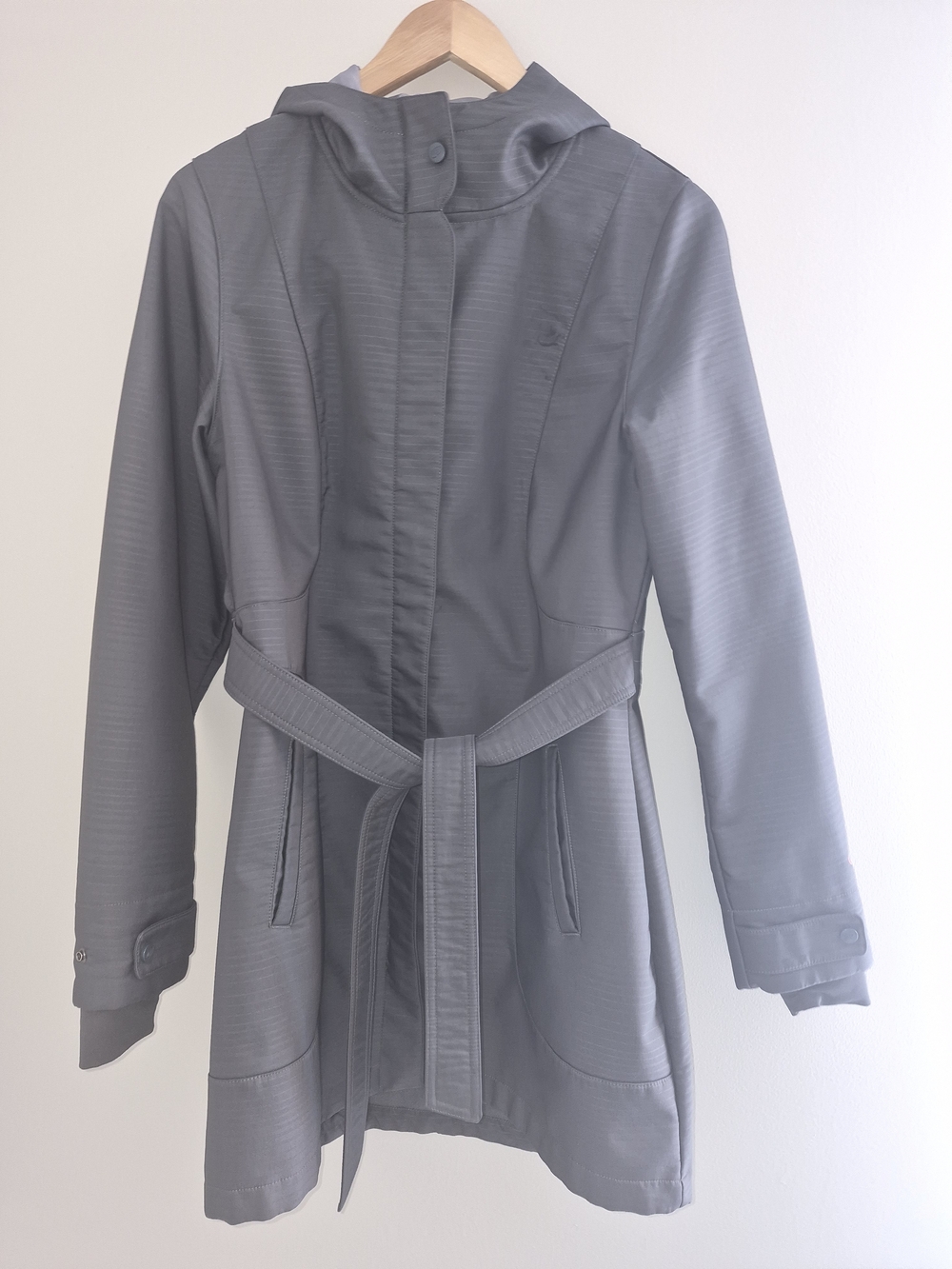 Women's Gray Hooded Trench Coat with Belt